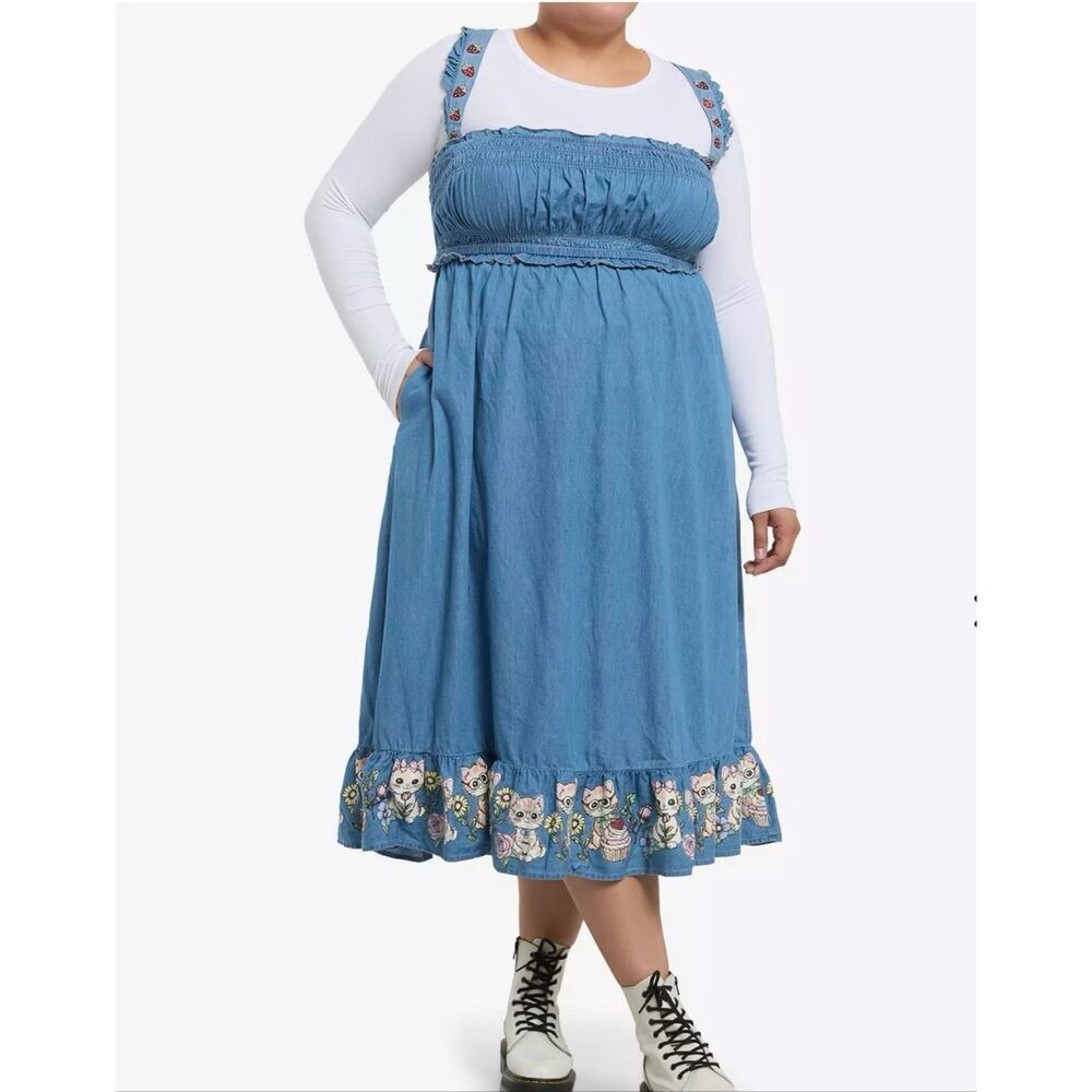 Hot Topic Thorn & Fable Cat Strawberry Midi Dress Plus Size 2 Nwt
